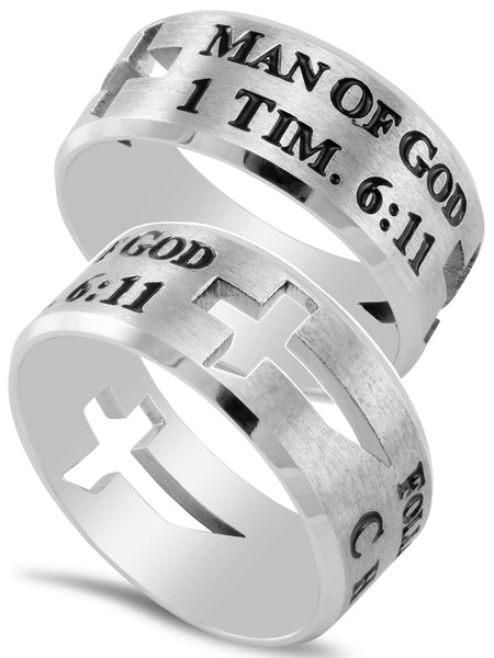 Man of God Ring 1 Timothy 6 Steel Cross Sword Ring
