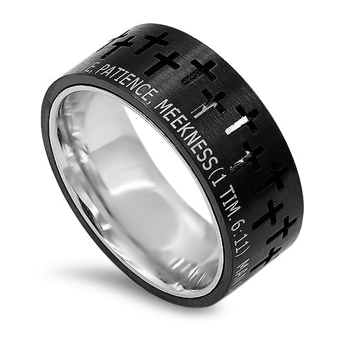 Man of God black cross ring 1 Tim 6:11 Religious