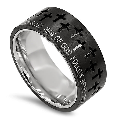 Man of God black cross ring 1 Timothy 6:11