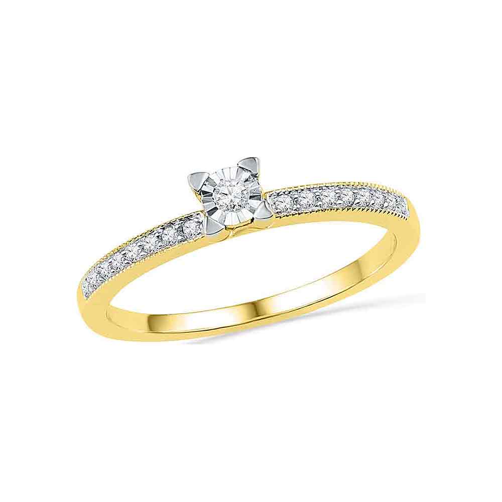 10kt Yellow Gold Womens Round Diamond Solitaire Promise Bridal Ring 1/6 Cttw