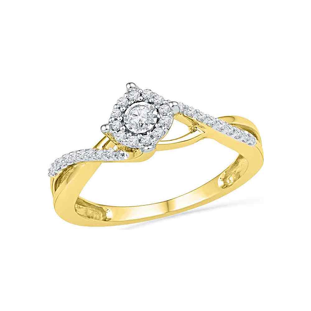 10kt Yellow Gold Womens Round Diamond Solitaire Twist Promise Bridal Ring 1/5 Cttw