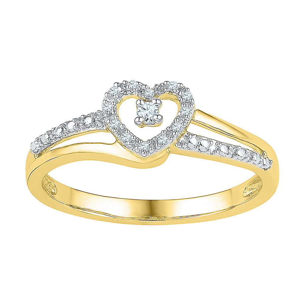 10kt Yellow Gold Womens Round Diamond Heart Love Promise Bridal Ring 1/20 Cttw