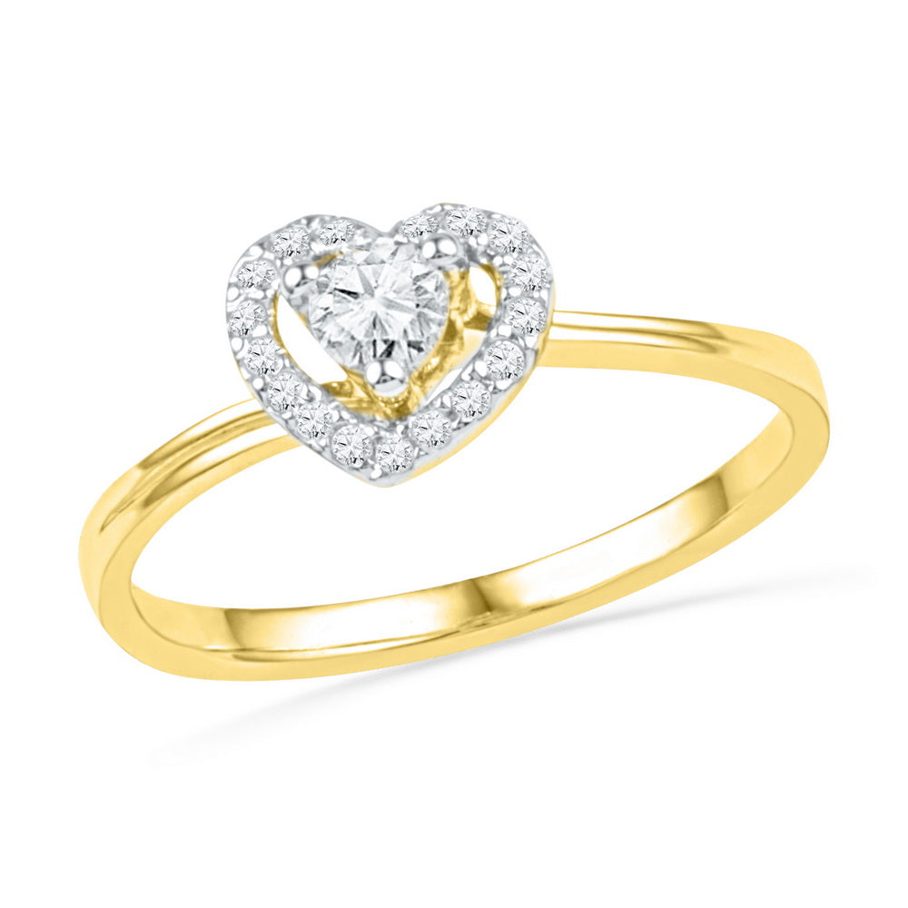 10kt Yellow Gold Womens Round Diamond Heart Love Promise Bridal Ring 1/4 Cttw