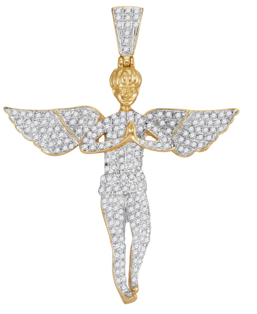 10kt Yellow Gold Mens Round Diamond Angel Wings Cherub Charm Pendant 1.00 Cttw