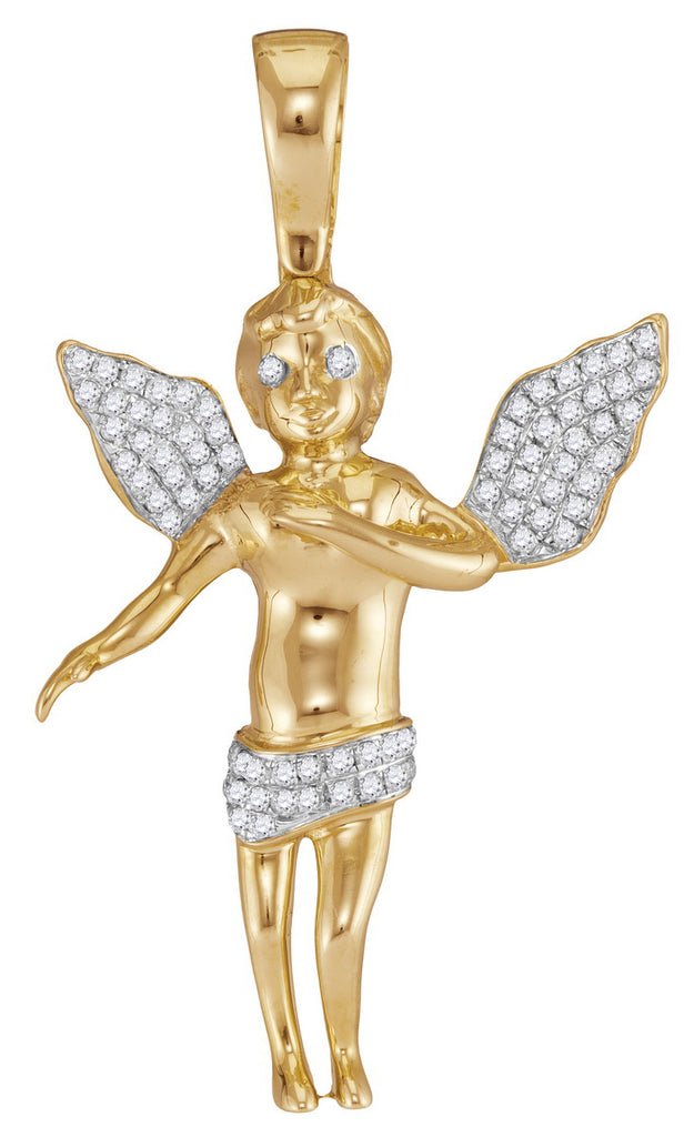 10kt Yellow Gold Mens Round Diamond Angel Cherub Charm Pendant 3/8 Cttw