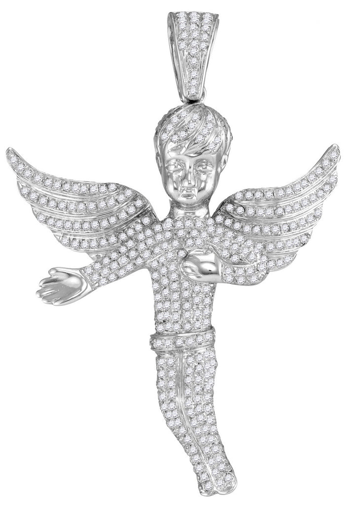10kt White Gold Mens Diamond Guardian Angel Pendant 2-1/6 Cttw