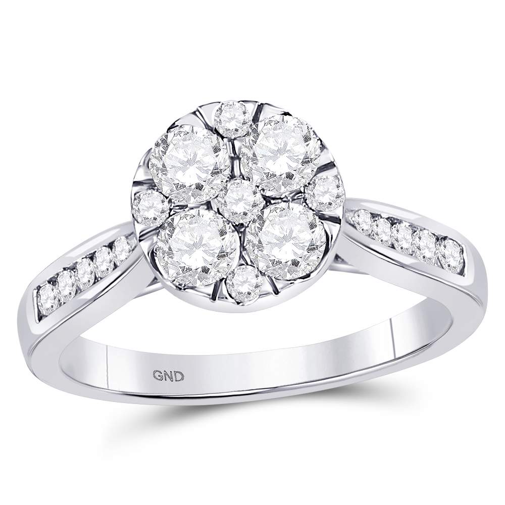 14kt White Gold Womens Round Diamond Cluster Bridal Wedding Engagement Ring 1.00 Cttw