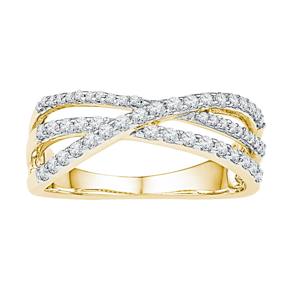 10kt Yellow Gold Womens Round Diamond Triple Strand Crossover Band 1/2 Cttw