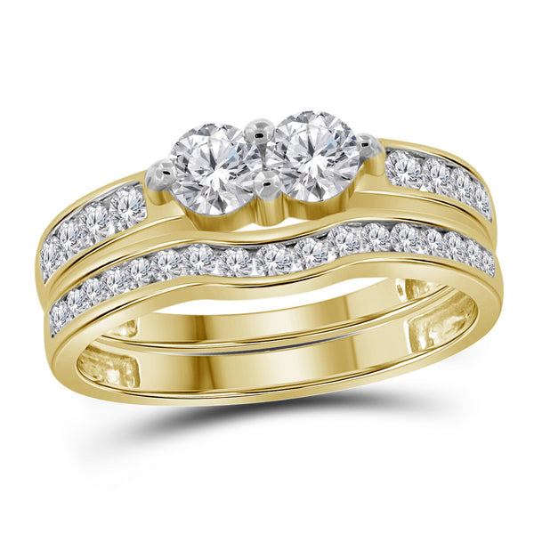 Fine Rings For Women Set 2026.14kt Yellow Gold Womens Round Diamond 2-stone Bridal Wedding Engagement ...
