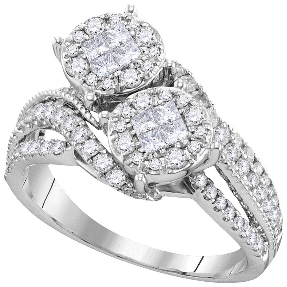 14kt White Gold Womens Princess Diamond Cluster Bridal Wedding Engagement Ring 1.00 Cttw