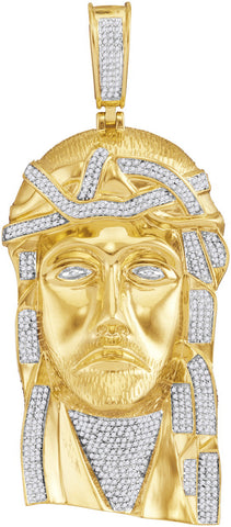 10K Jesus Piece Pendant Charm in Gold and Diamonds 1-5/8 Cttw