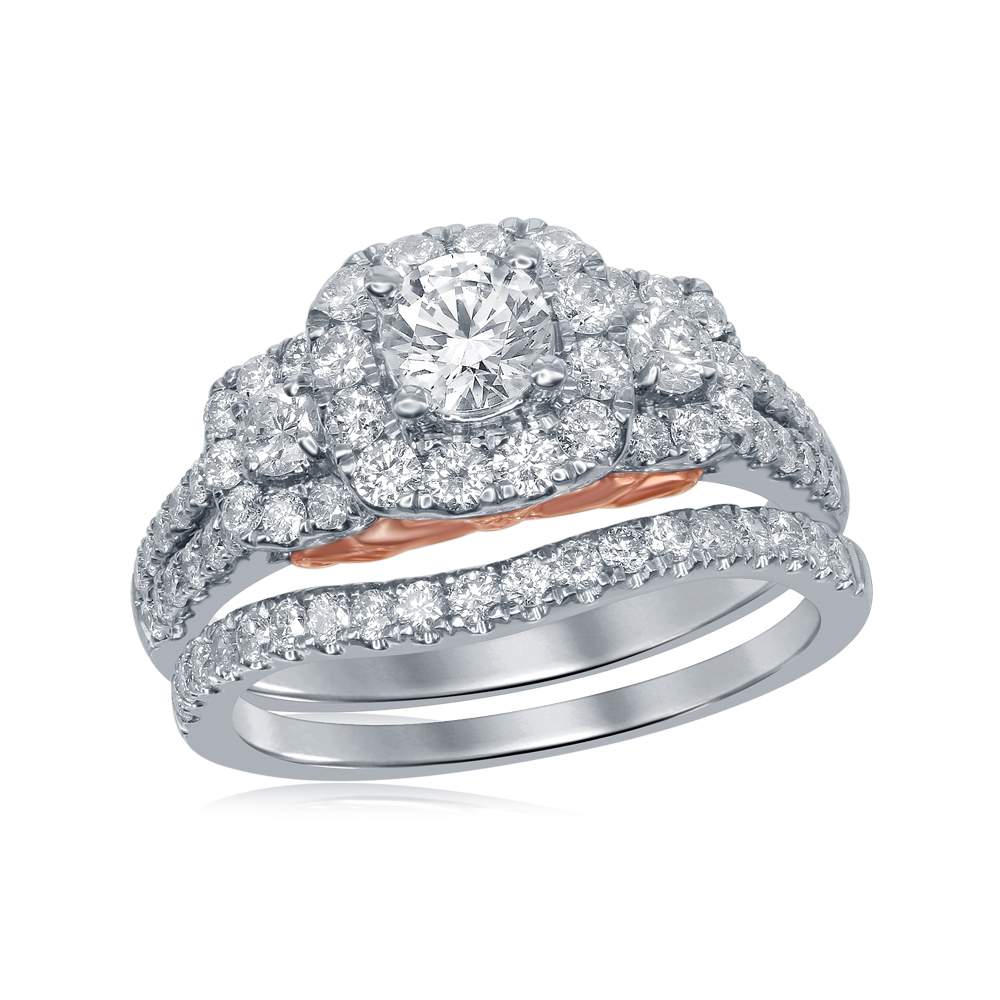 14kt Two-tone Gold Womens Round Diamond Bellissimo Bridal Wedding Engagement Ring Band Set 1-1/2 Cttw