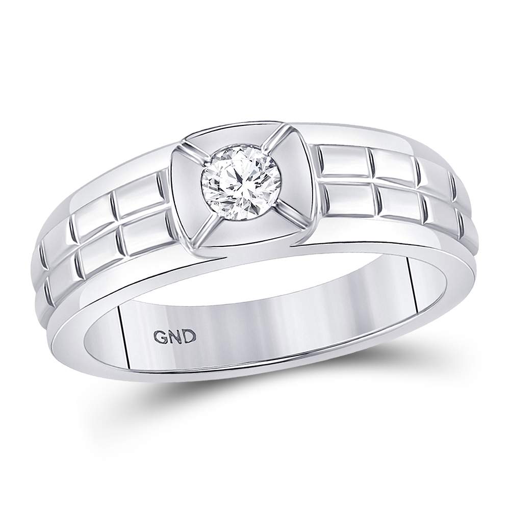 14kt White Gold Mens Round Diamond Solitaire Grid Fashion Ring 1/2 Cttw