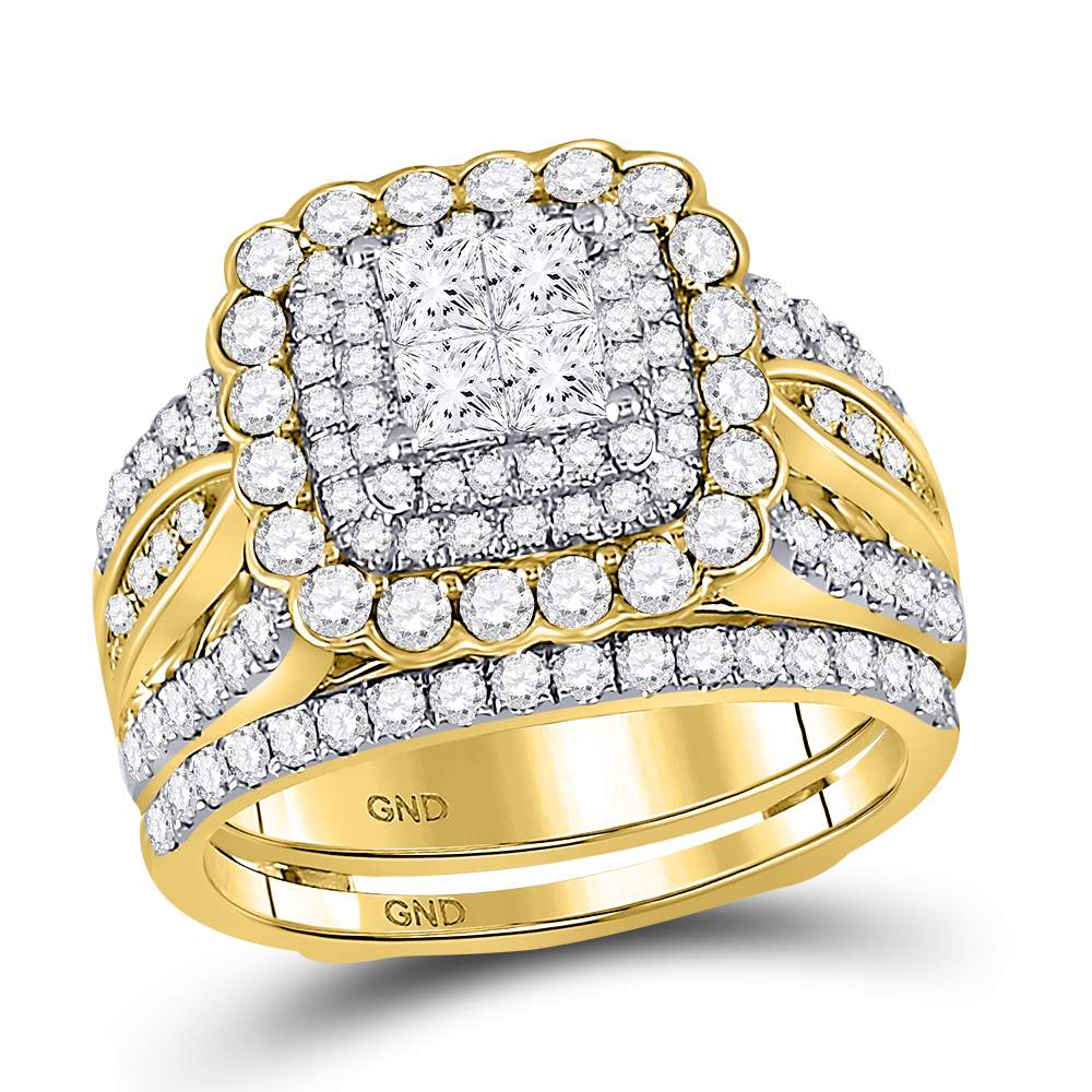 14kt Yellow Gold Womens Princess Diamond Bridal Wedding Engagement Ring Band Set 2.00 Cttw