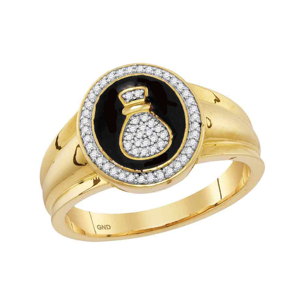 10kt Yellow Gold Mens Round Diamond Money Bag Bank Fashion Ring 1/6 Cttw