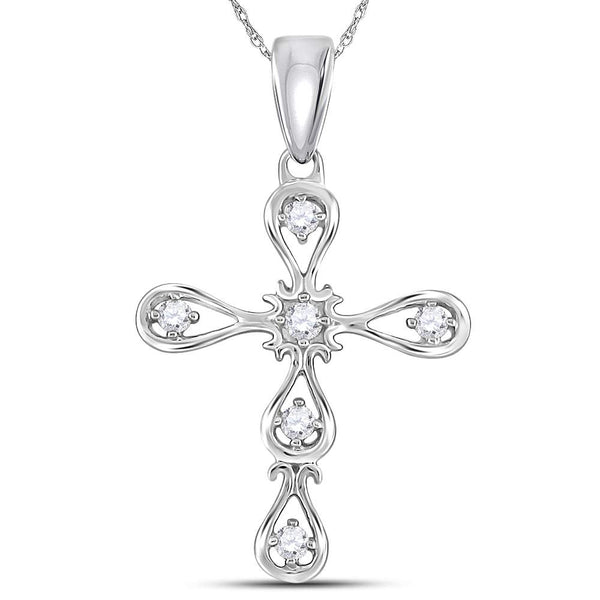 Teardrop 14K White Diamond Cross Necklace, Christian Theme 1/12