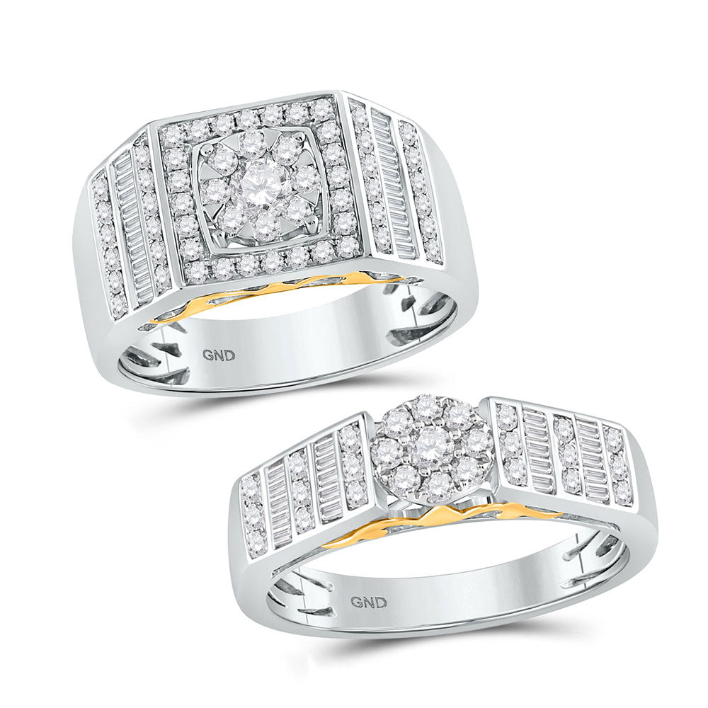 14kt Two-tone Gold His & Hers Round Diamond Solitaire Matching Bridal Wedding Ring Band Set 1-1/5 Cttw