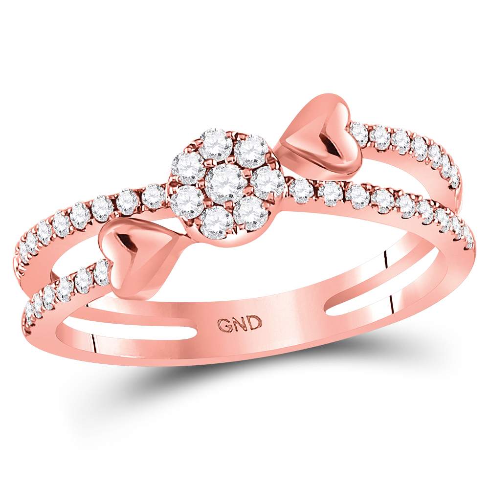 14kt Rose Gold Womens Round Diamond Finger Wrap Heart Cluster Band  Ring 1/3 Cttw