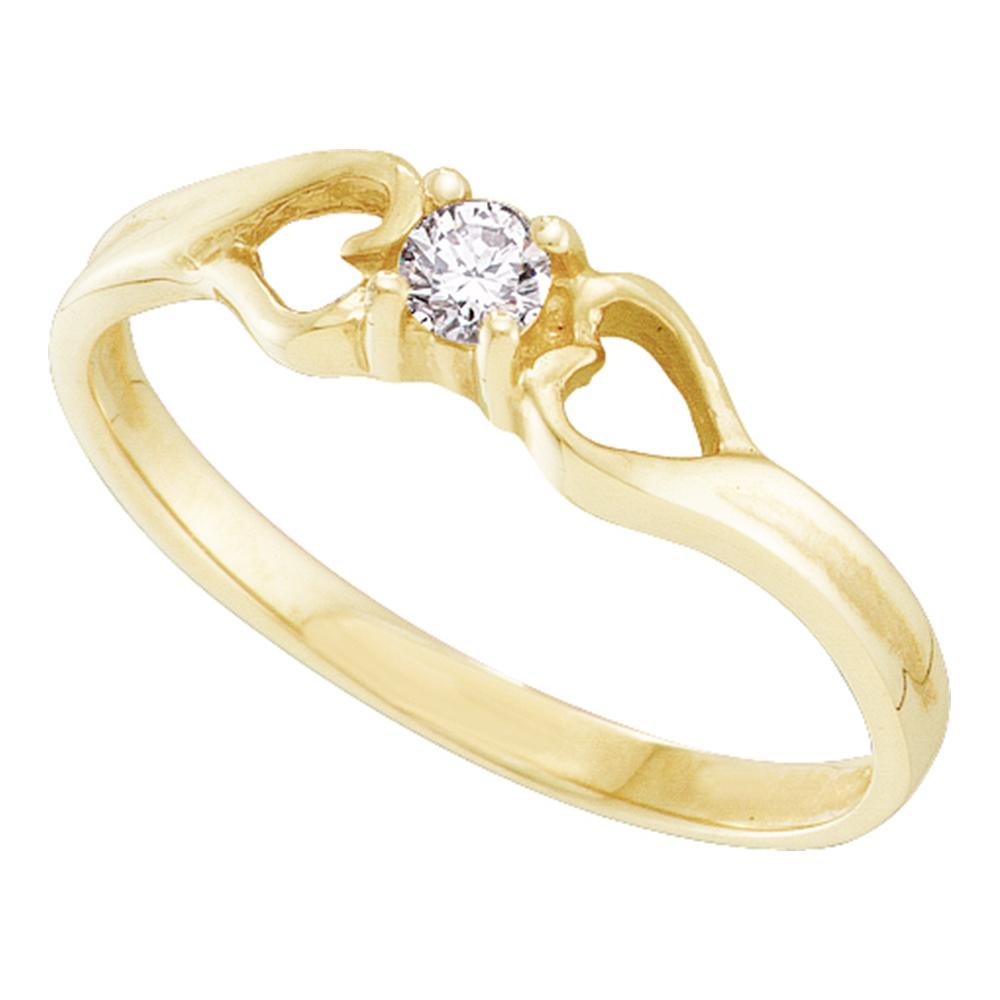 10kt Yellow Gold Womens Round Diamond Solitaire Heart Promise Bridal Ring 1/10 Cttw