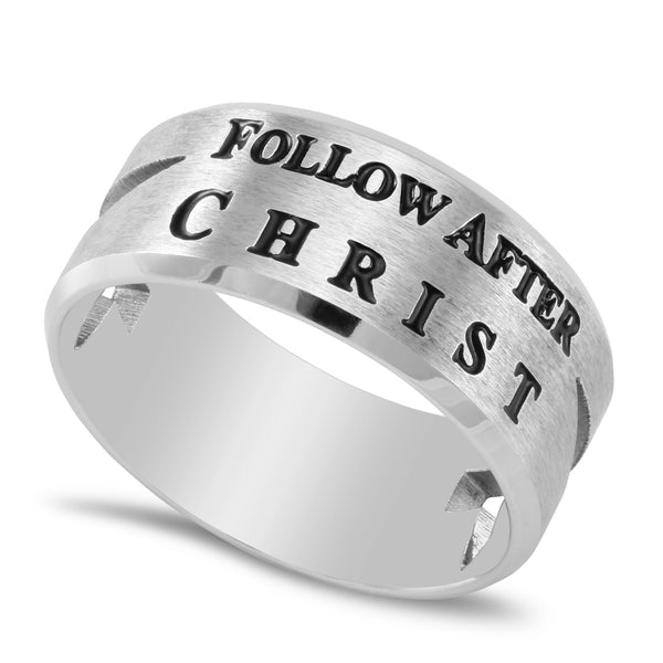 1 Timothy 6:11 Ring Cut Out Cross Silver