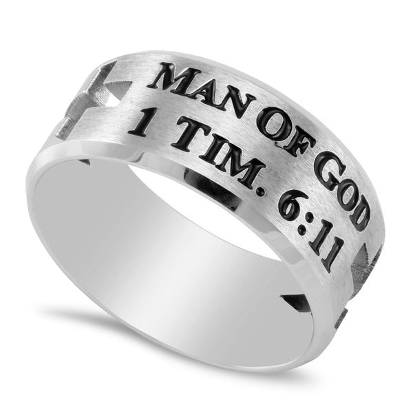1 Timothy 6:11 Ring Cut Out Cross Silver
