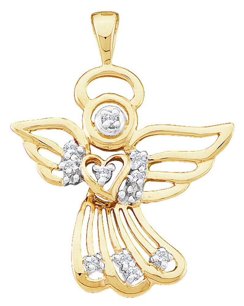 10K Yellow Gold Women's Round Diamond Guardian Angel Charm Pendant 1/10 CT