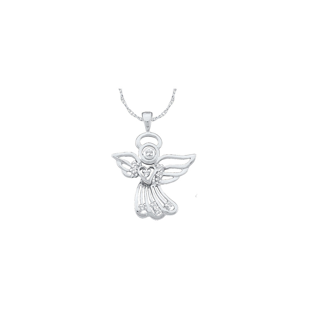 10K White Gold Women's Round Diamond Guardian Angel Charm Pendant 1/10 CT