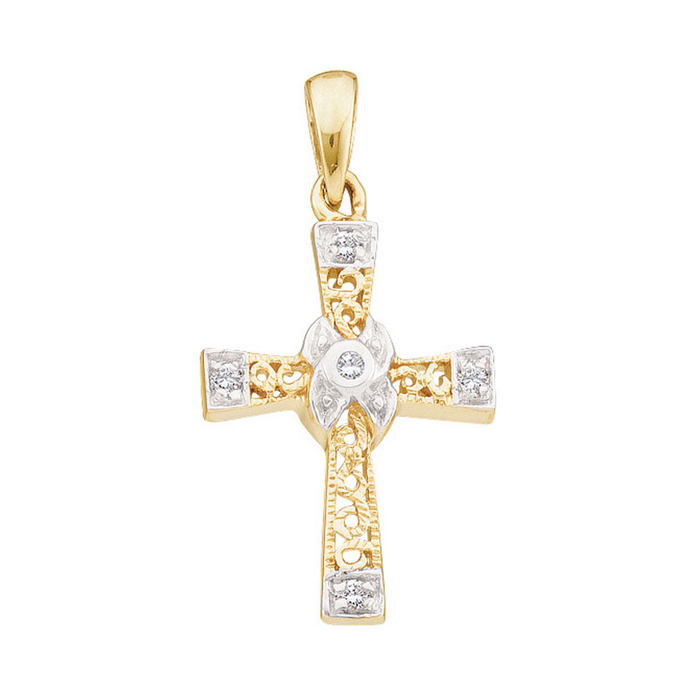 Small Yellow Gold Cross Pendant for Women 10K, 1/20 Cttw