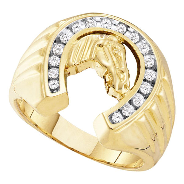 9ct Gem Set Horse Shoe Ring Yellow Gold Mens Ring SizeR, 046500100299