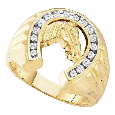 10kt Yellow Gold Mens Round Diamond Horseshoe Ring 1/4 Cttw