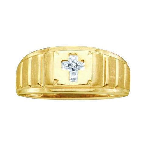 10kt Yellow Gold Mens Round Diamond Christian Cross Faith Ring .01 Cttw
