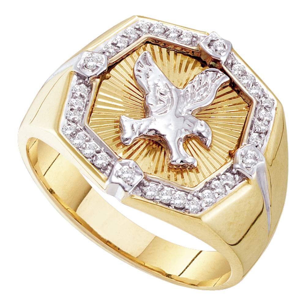 10kt Yellow Gold Mens Round Diamond Eagle Cluster Ring 1/4 Cttw