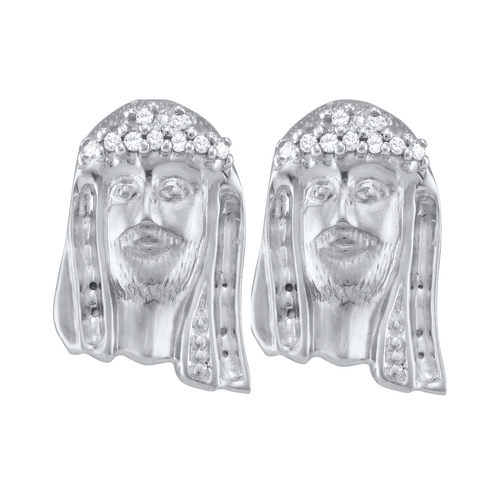 Sterling Silver Womens Round Diamond Jesus Christ Messiah Stud Earrings 1/12 Cttw