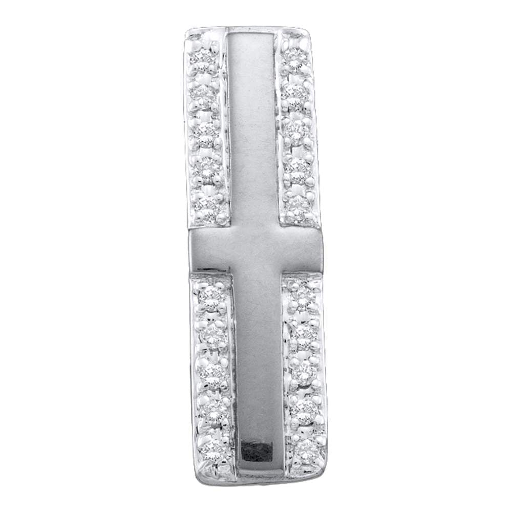 10kt White Gold Womens Round Diamond Vertical Cross Religious Pendant 1/12 Cttw