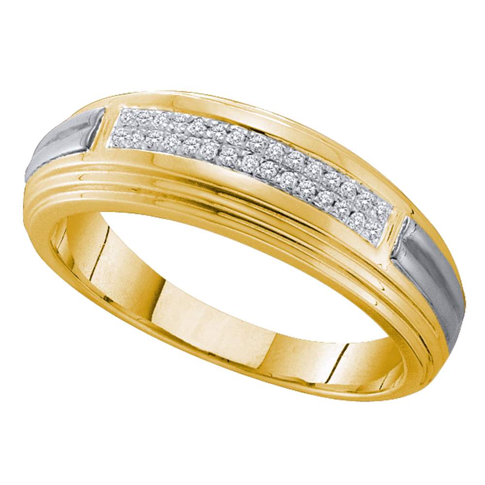 10kt Yellow Two-tone Gold Mens Round Diamond Double Row Wedding Band 1/10 Cttw