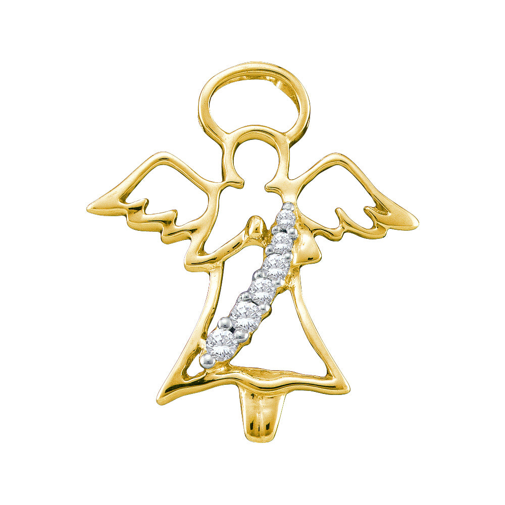 10kt Yellow Gold Womens Round Diamond Praying Guardian Angel Pendant 1/20 Cttw