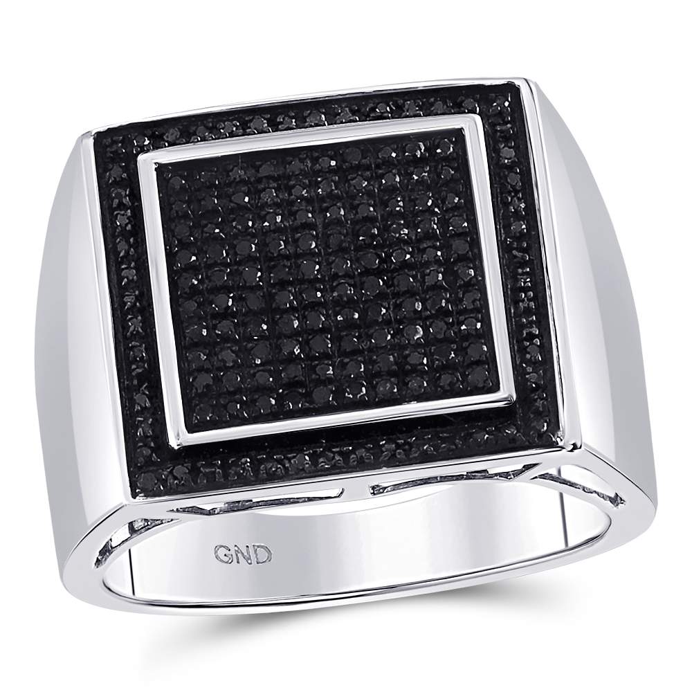 Sterling Silver Mens Round Black Color Enhanced Diamond Square Cluster Ring 3/8 Cttw