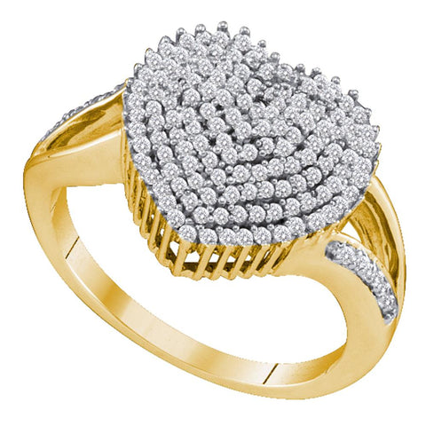 10kt Yellow Gold Womens Round Diamond Heart Love Cluster Ring 1/2 Cttw