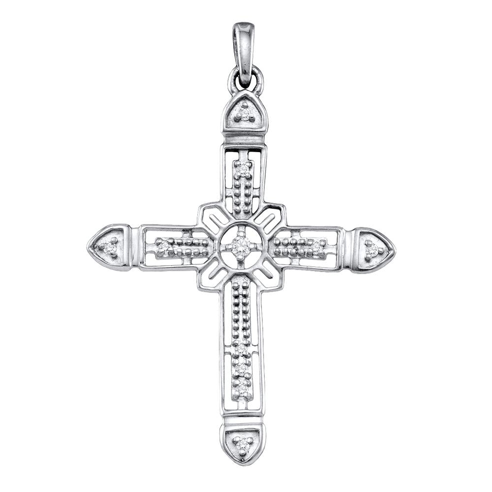 925 Silver Women's Roman Cross Pendant with Stones 1/12 Cttw