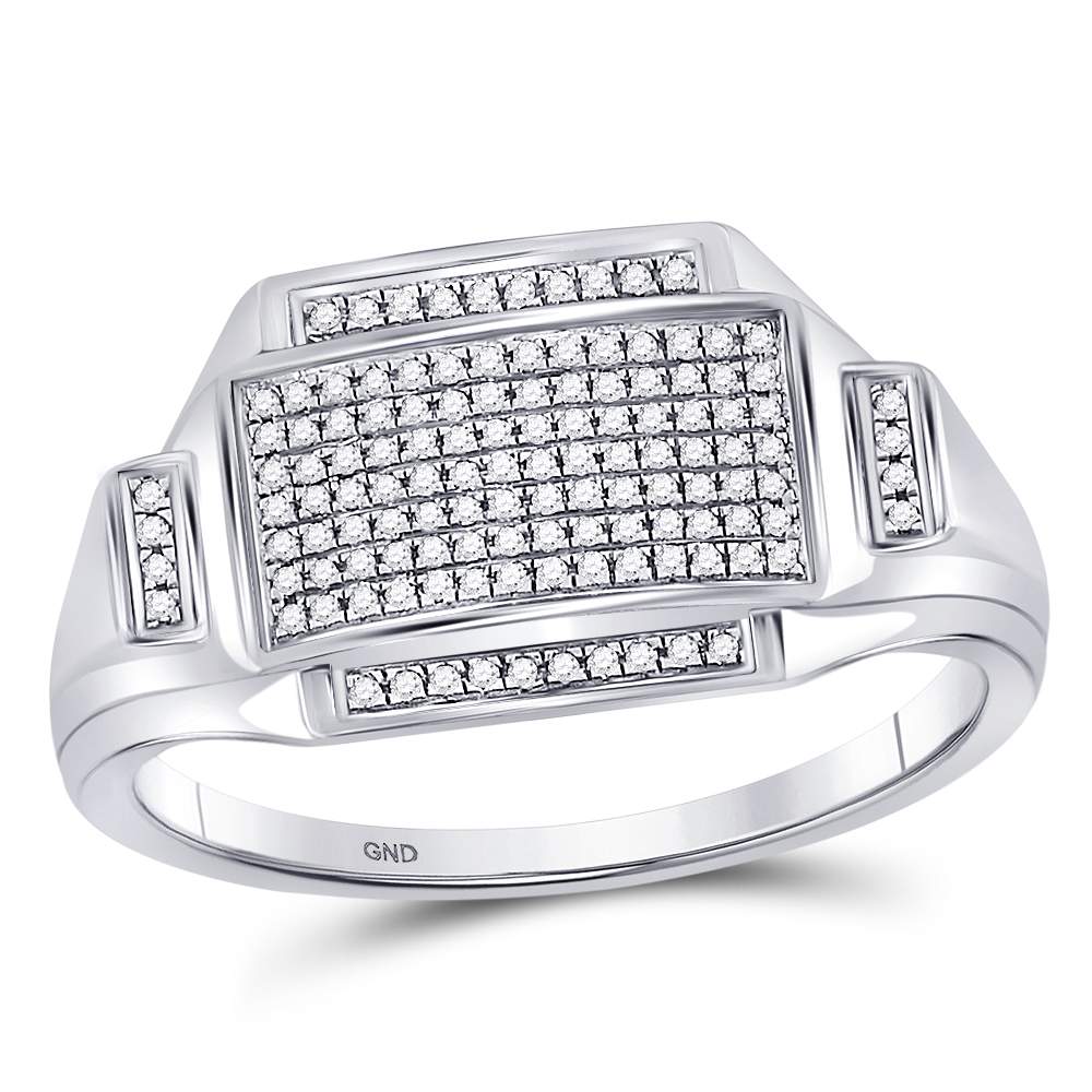 Sterling Silver Mens Round Diamond Rectangle Cluster Fashion Ring 1/4 Cttw