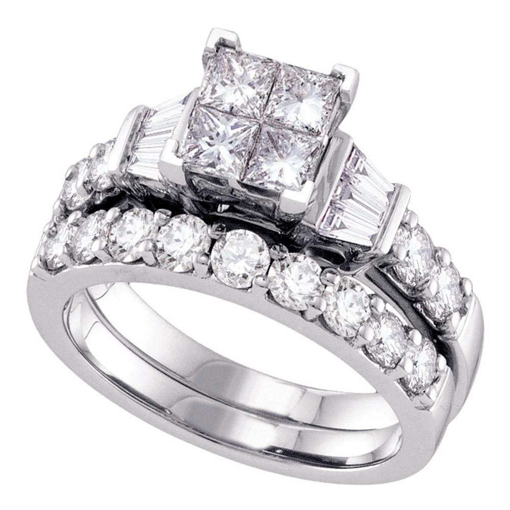 14k White Gold Womens Princess Diamond Invisible-set Wedding Bridal Engagement Ring Set 1 Cttw