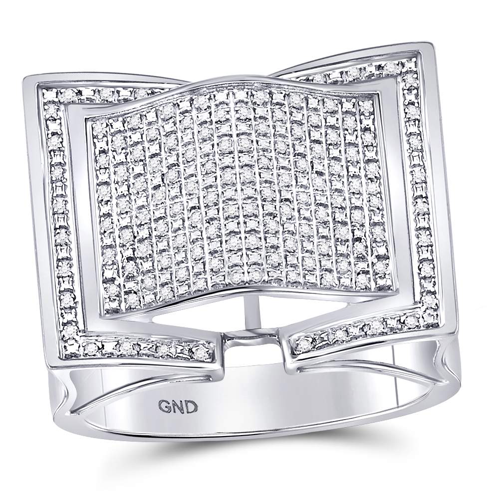 Sterling Silver Mens Round Diamond Domed Square Frame Cluster Ring 3/8 Cttw