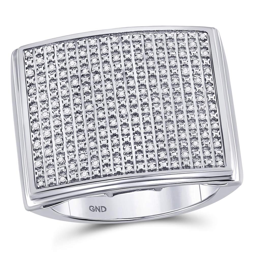 Sterling Silver Mens Round Diamond Large Square Cluster Fashion Ring 3/8 Cttw