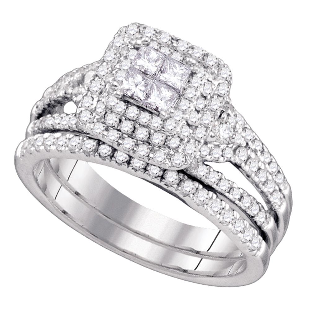 14kt White Gold Womens Princess Diamond Bridal Wedding Engagement Ring Band Set 1.00 Cttw