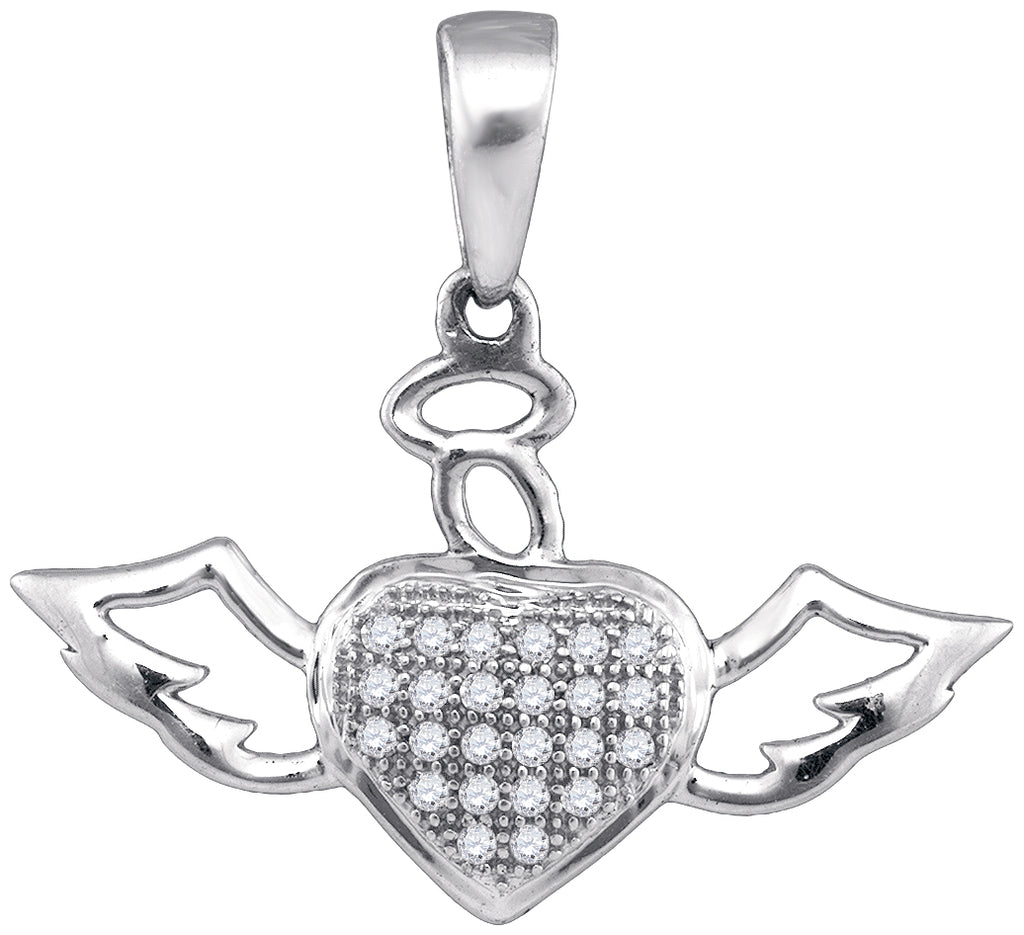 10kt White Gold Womens Round Diamond Heart Love Angel Pendant 1/10 Cttw