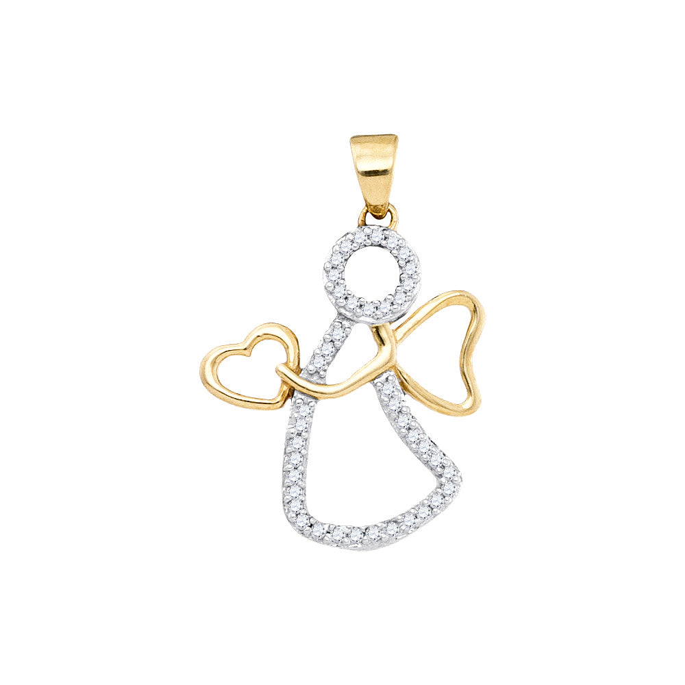10kt Yellow Gold Womens Round Diamond Guardian Angel Heart Pendant 1/8 Cttw