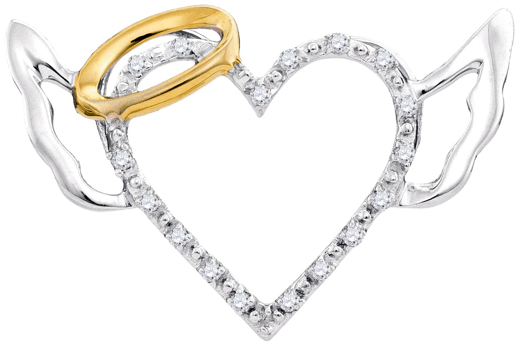 10kt White Gold Womens Round Diamond Angel Halo Winged Heart Pendant 1/20 Cttw