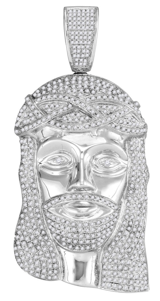 10K White Gold Jesus Piece Pendant with Real Diamonds 3.00 Cttw
