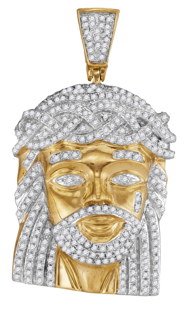 10K Yellow Gold Jesus Christ Pendant for Men with Diamonds 1.00 Cttw
