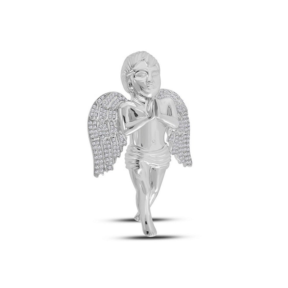 10kt White Gold Mens Angel Necklace with Diamonds 1-1/4 Cttw